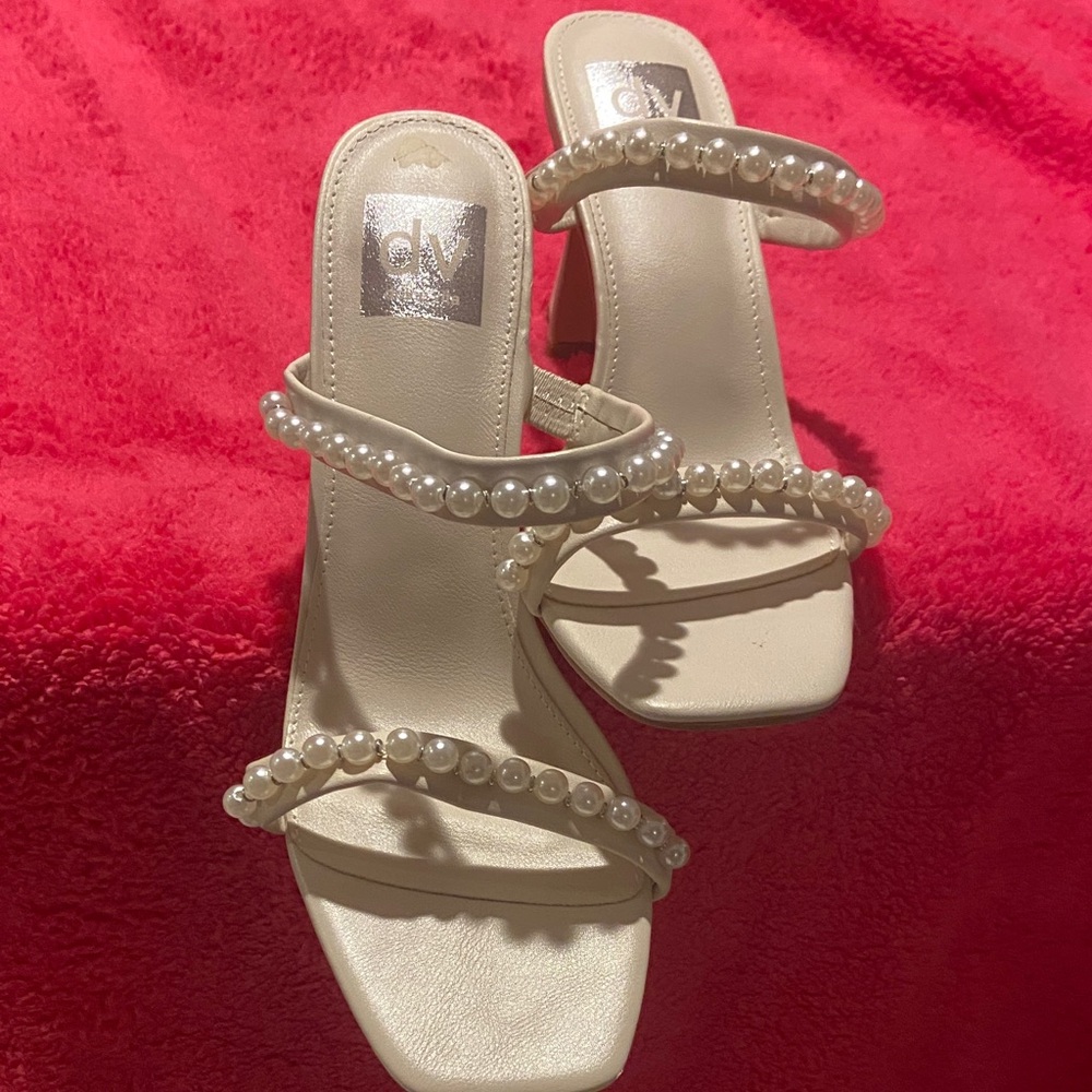 DV by Dolce Vita Cream Pearl-Strap Square Toe Heels